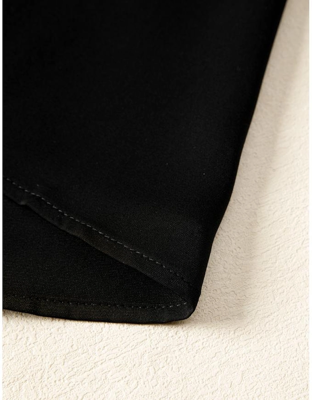 Black Frilled Neck Ribbed Knit Patchwork Long Sleeve Mini Dress