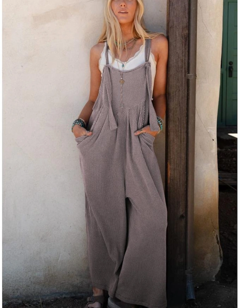 Philippine Gray Corded Adjustable Straps Wide Leg Loose Overall