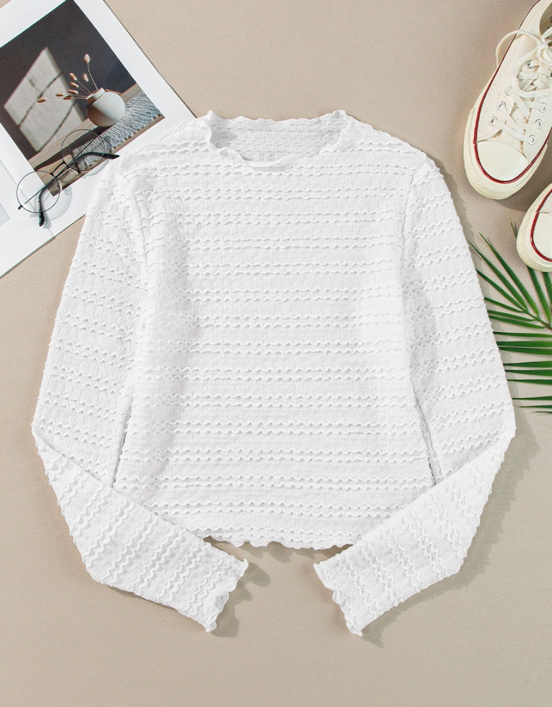 White Knit Jacquard Slim Fit Top