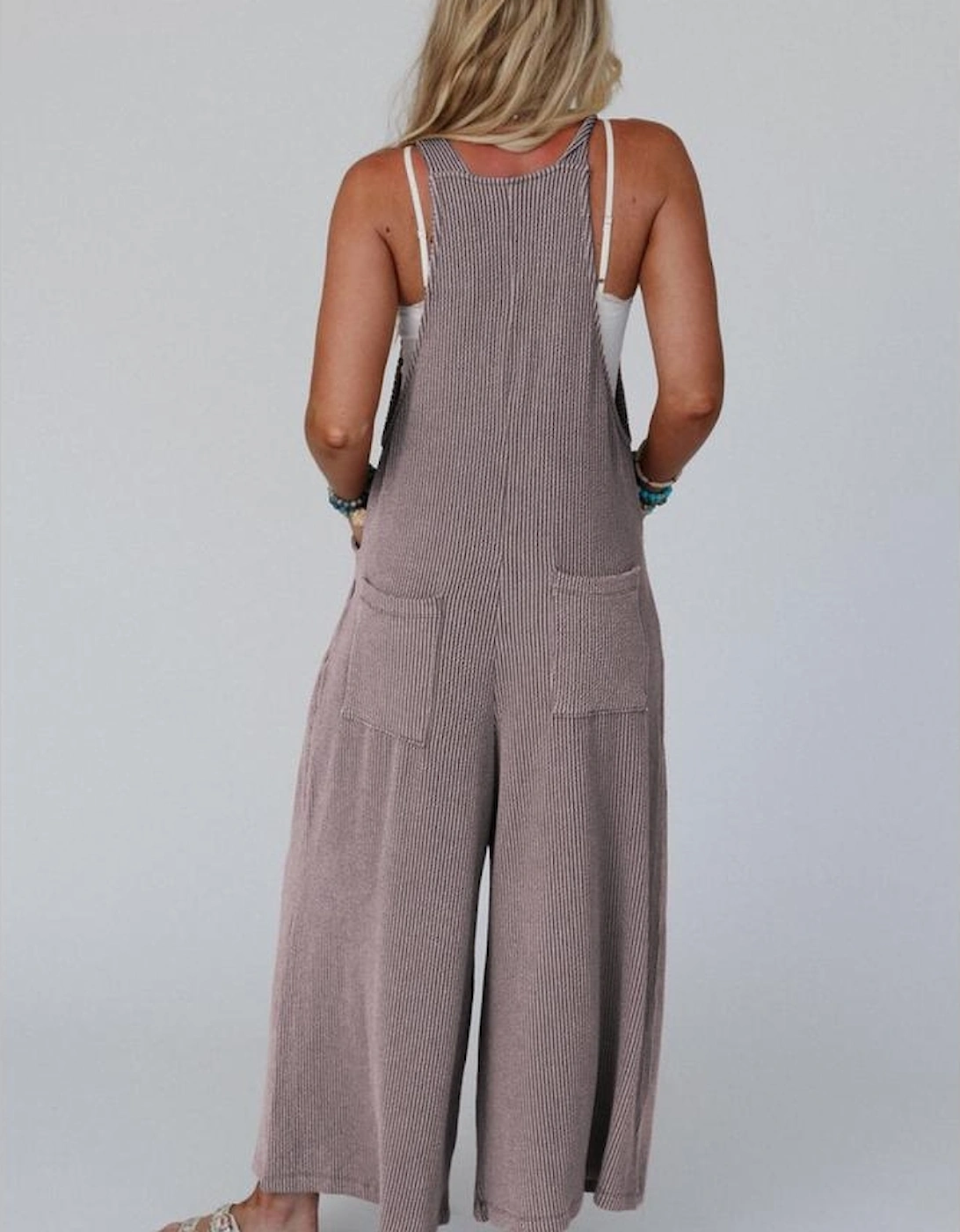 Philippine Gray Corded Adjustable Straps Wide Leg Loose Overall, 10 of 9