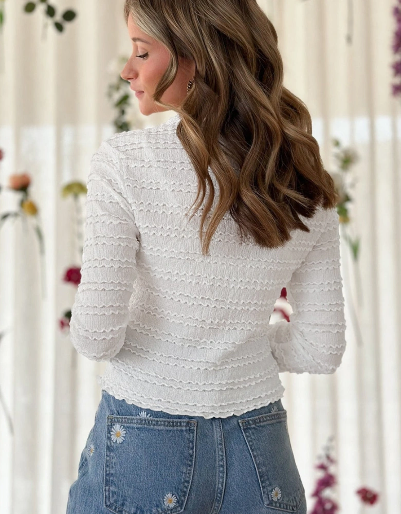 White Knit Jacquard Slim Fit Top