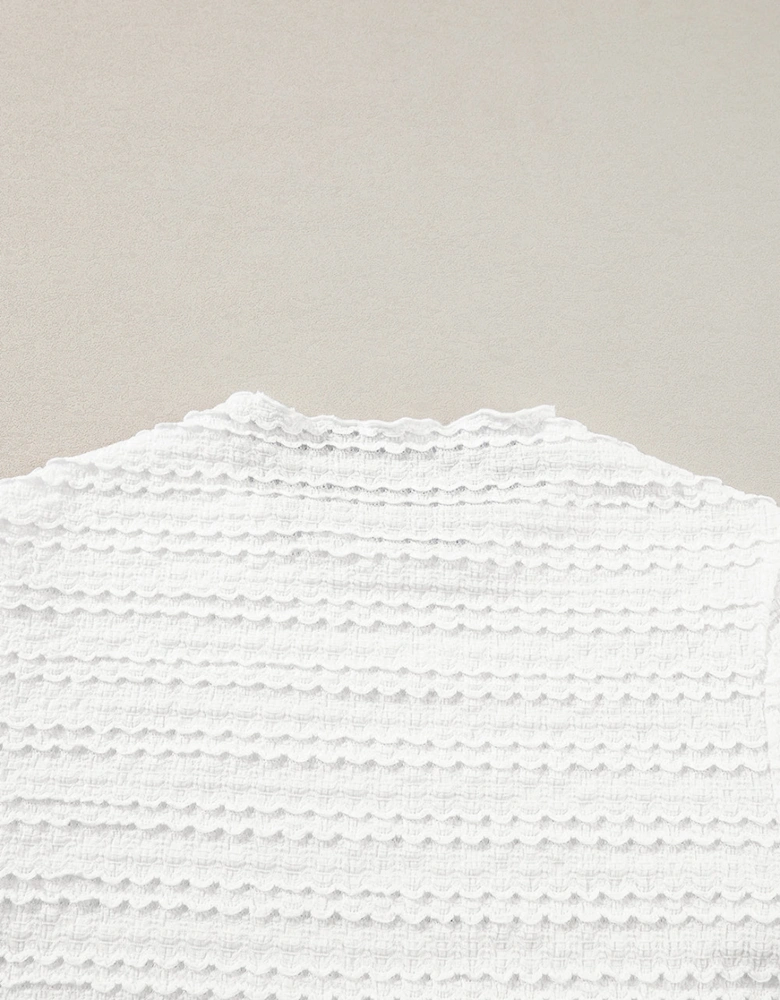 White Knit Jacquard Slim Fit Top