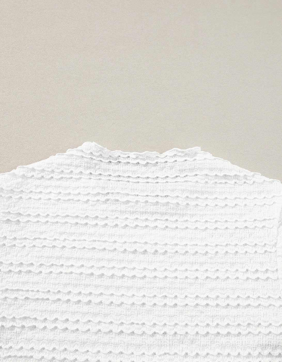 White Knit Jacquard Slim Fit Top