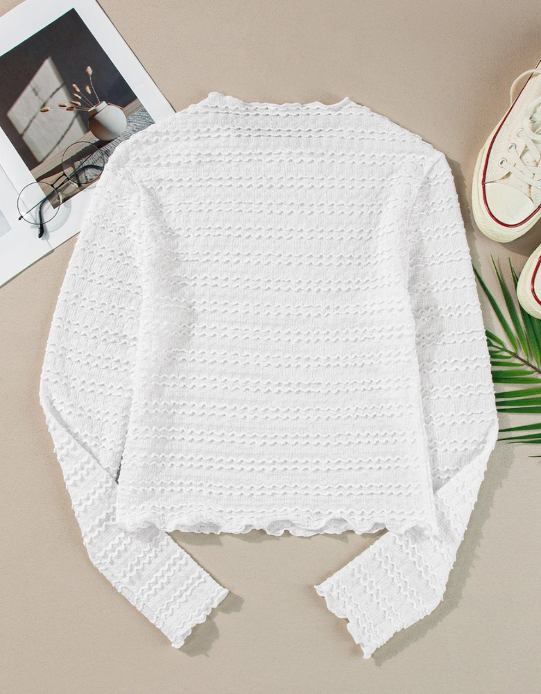 White Knit Jacquard Slim Fit Top