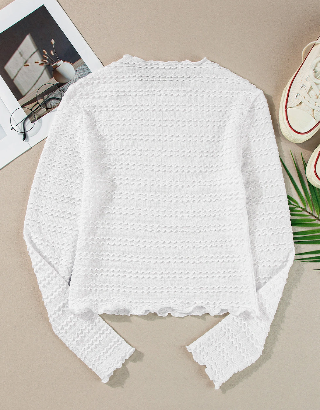 White Knit Jacquard Slim Fit Top