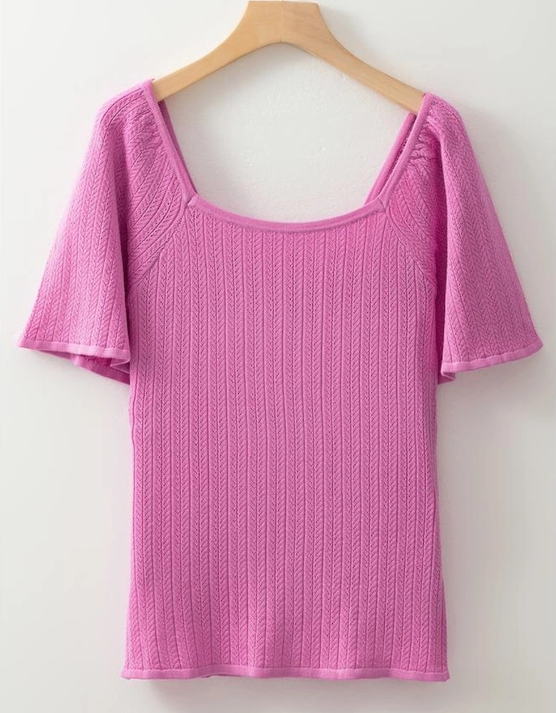 Phalaenopsis Textured Square Neck Half Sleeve Knitted Top