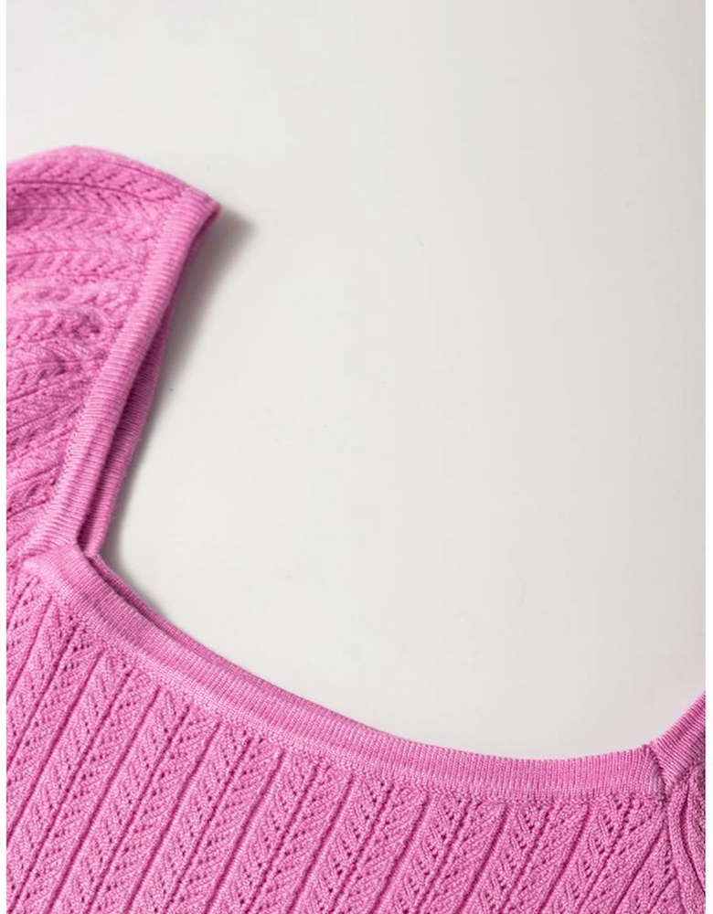 Phalaenopsis Textured Square Neck Half Sleeve Knitted Top