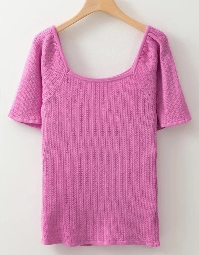 Phalaenopsis Textured Square Neck Half Sleeve Knitted Top