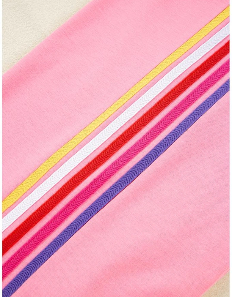 Bonbon Color Contrast Crewneck T Shirt and Wide Leg High Waist Pants Set