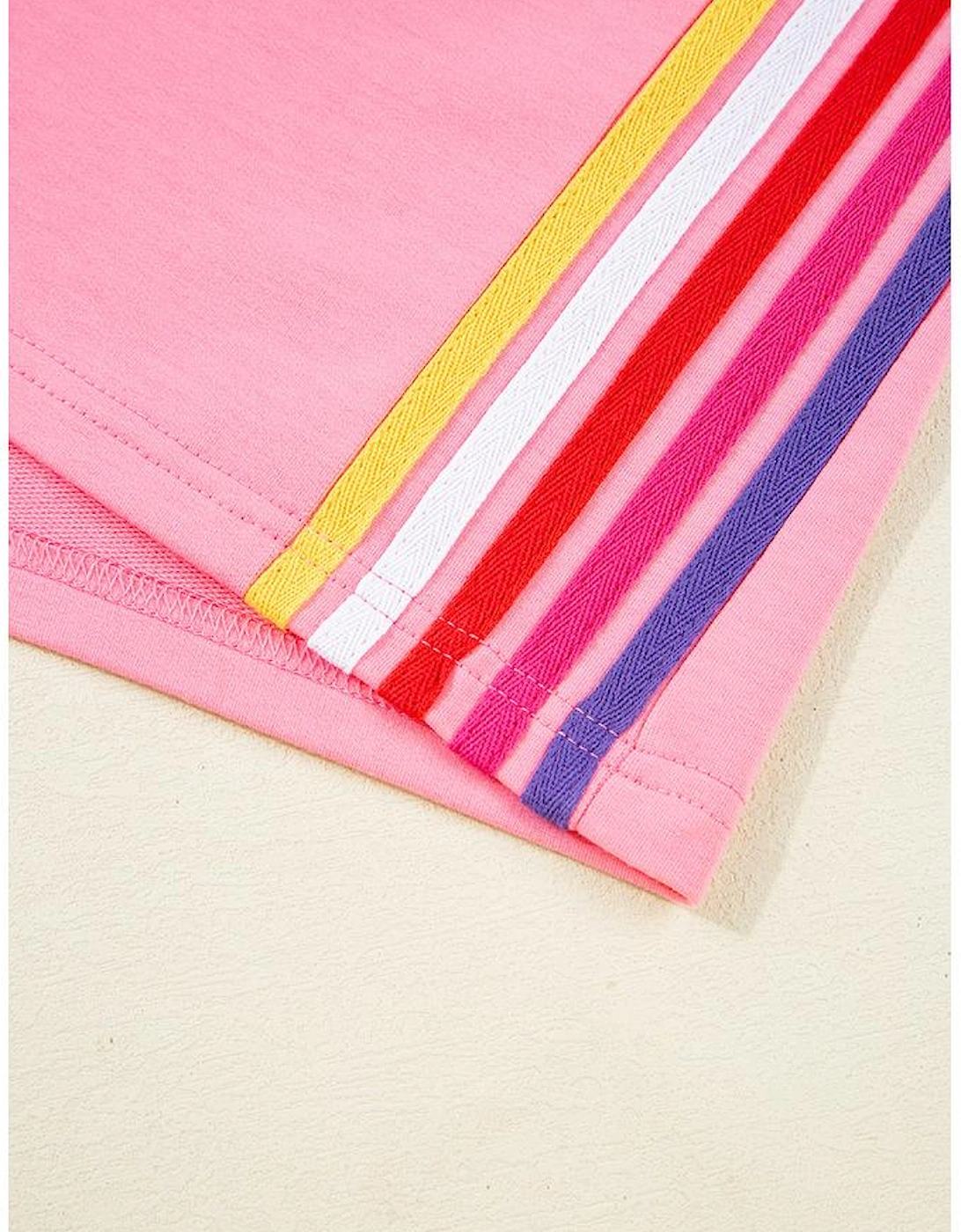 Bonbon Color Contrast Crewneck T Shirt and Wide Leg High Waist Pants Set