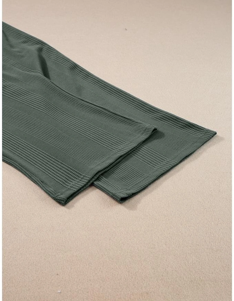 Duffel Green Solid Color Ribbed Ruffle Tank Top and Pants Set