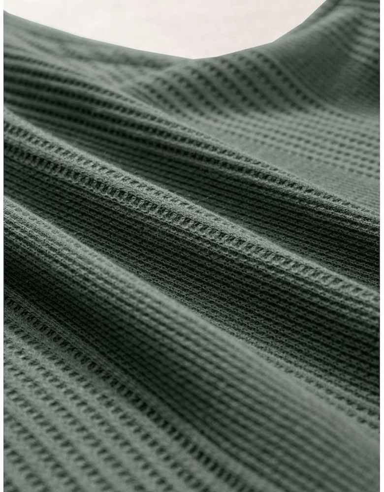 Duffel Green Solid Color Ribbed Ruffle Tank Top and Pants Set