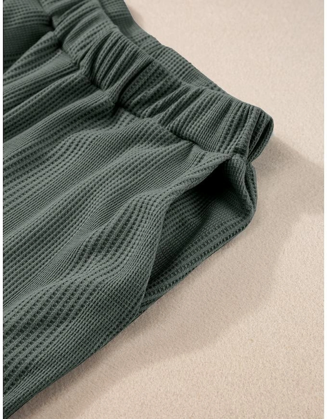 Duffel Green Solid Color Ribbed Ruffle Tank Top and Pants Set