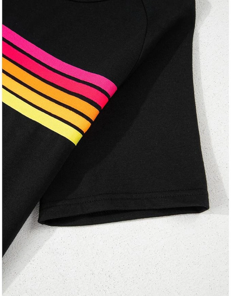 Black Striped Patch Front Casual Tee