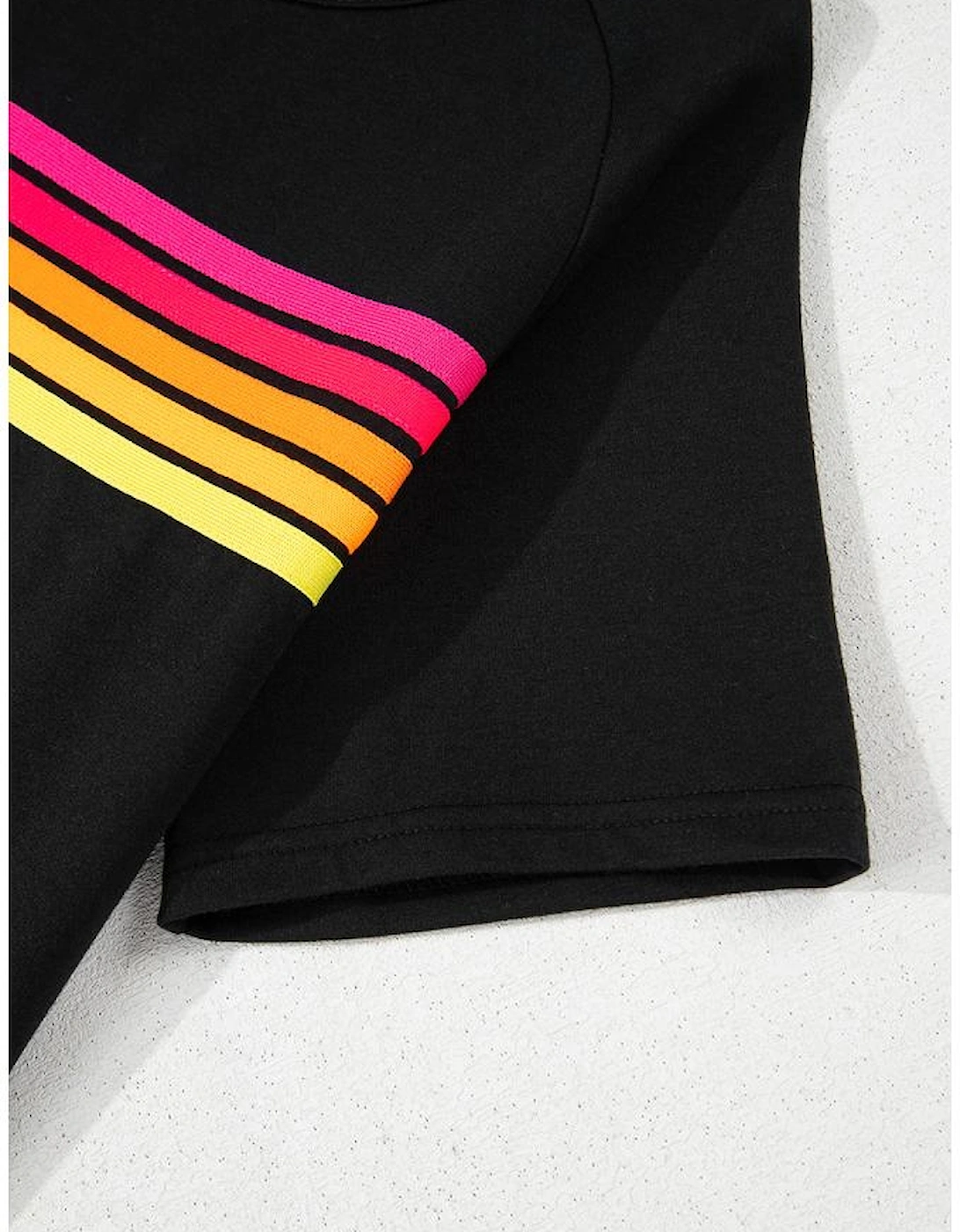 Black Striped Patch Front Casual Tee