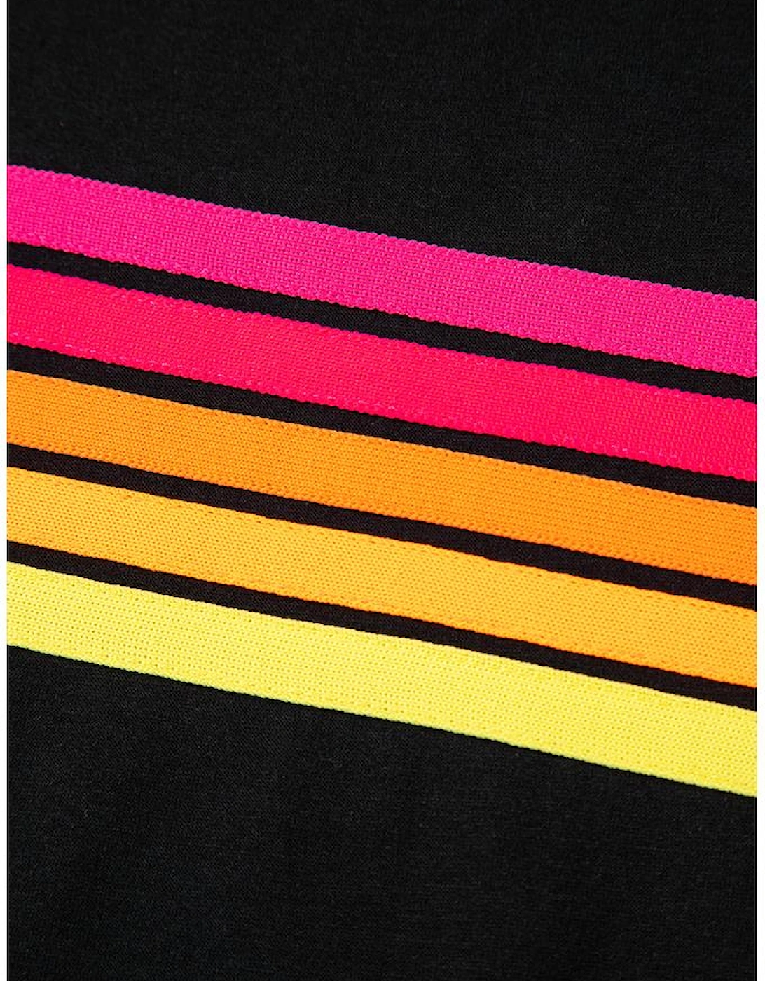 Black Striped Patch Front Casual Tee