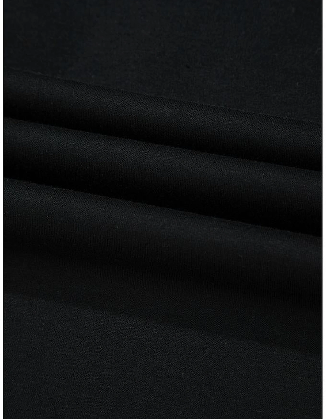 Black Striped Patch Front Casual Tee