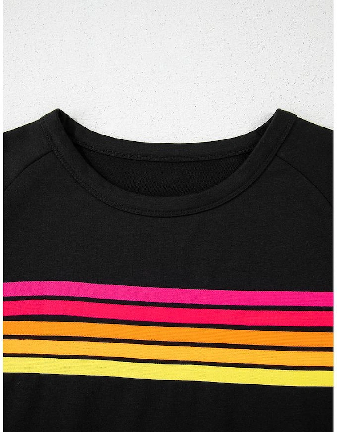 Black Striped Patch Front Casual Tee