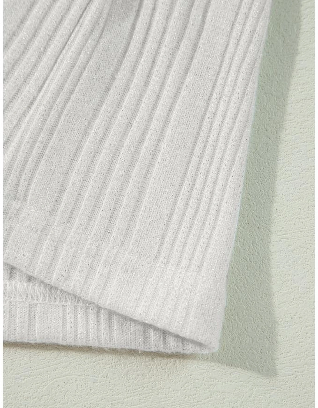 White Solid Color Ribbed Button up Tunic Cardigan