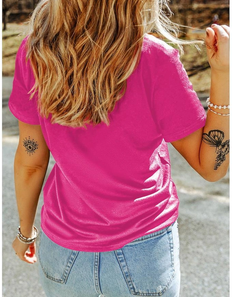 Rose Red Sequin Easter Egg Graphic Casual T Shirt