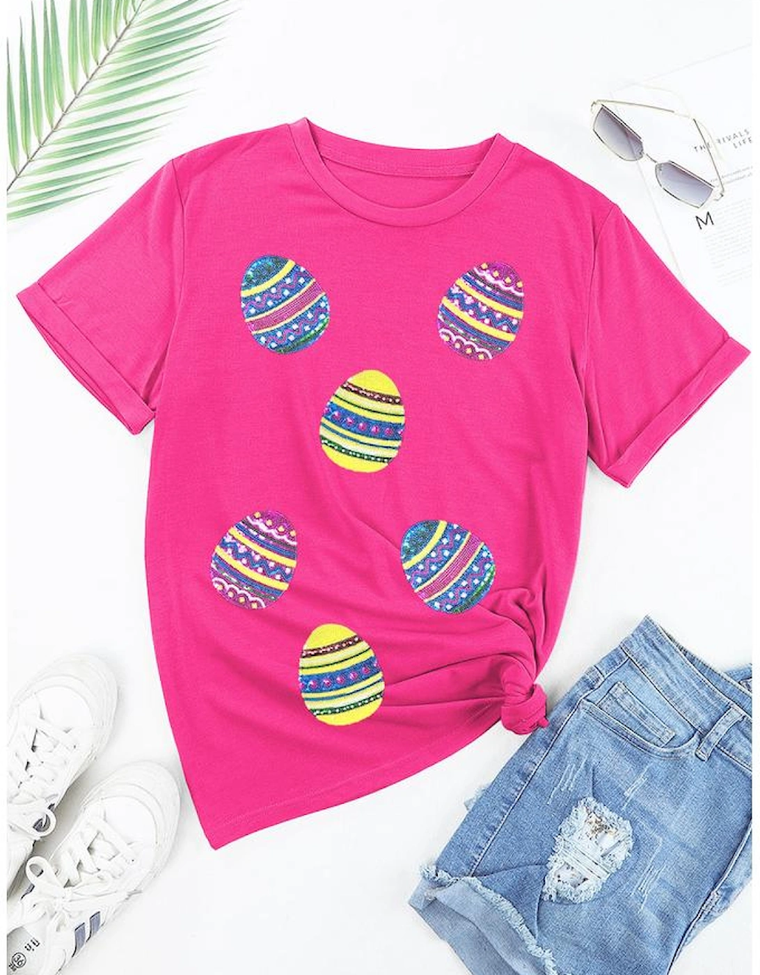 Rose Red Sequin Easter Egg Graphic Casual T Shirt, 7 of 6