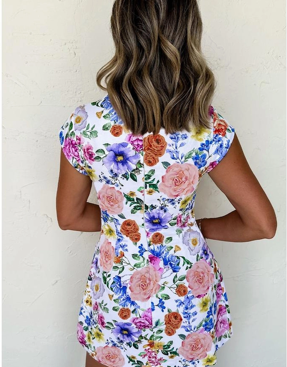 Sky Blue Vibrant Floral Print Cap Sleeve Mini Dress, 4 of 3