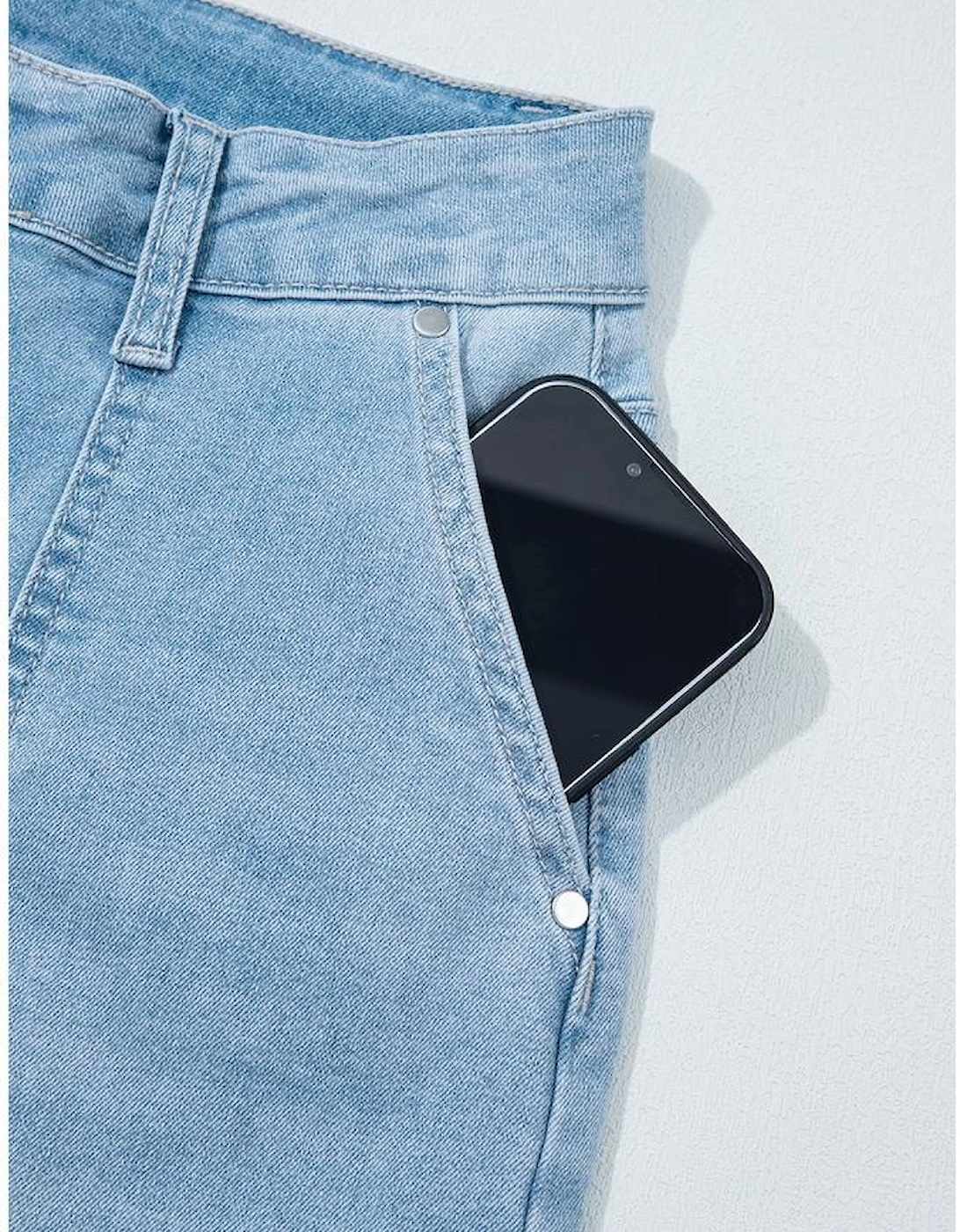 Beau Blue High Rise Barrel Relaxed Patch Pocket Jeans