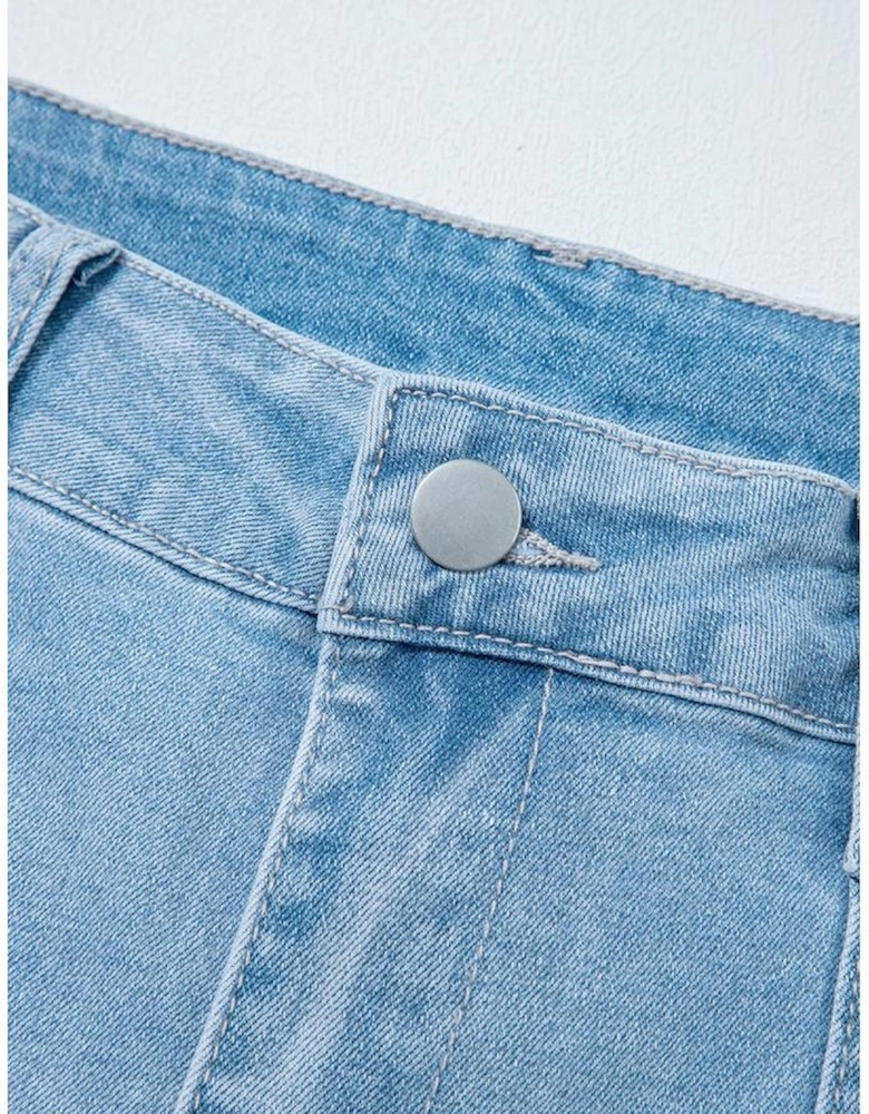 Beau Blue High Rise Barrel Relaxed Patch Pocket Jeans