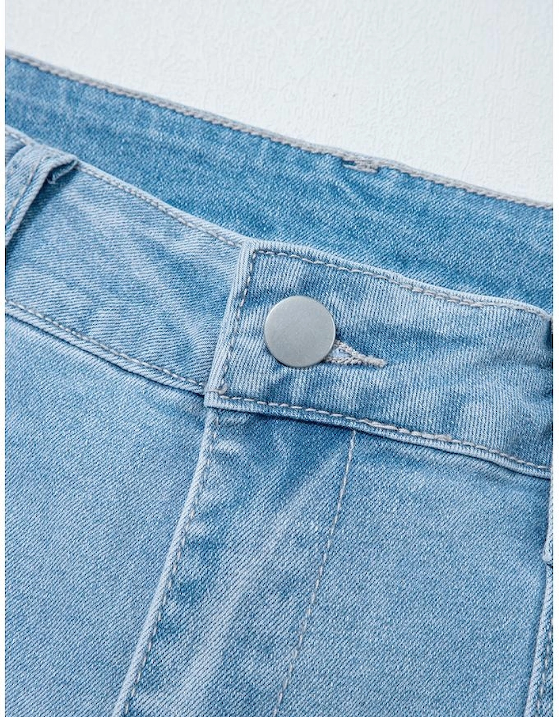 Beau Blue High Rise Barrel Relaxed Patch Pocket Jeans