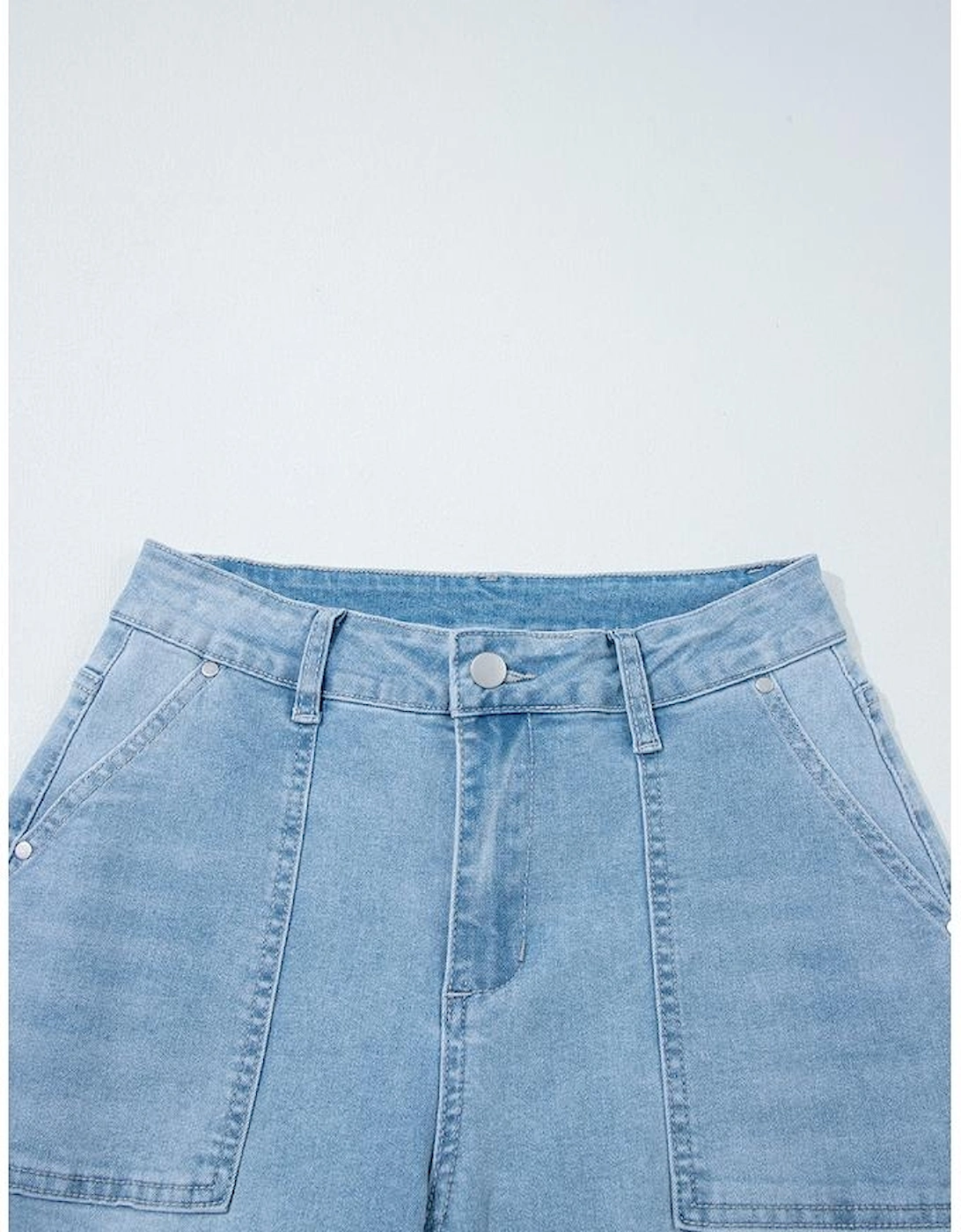 Beau Blue High Rise Barrel Relaxed Patch Pocket Jeans