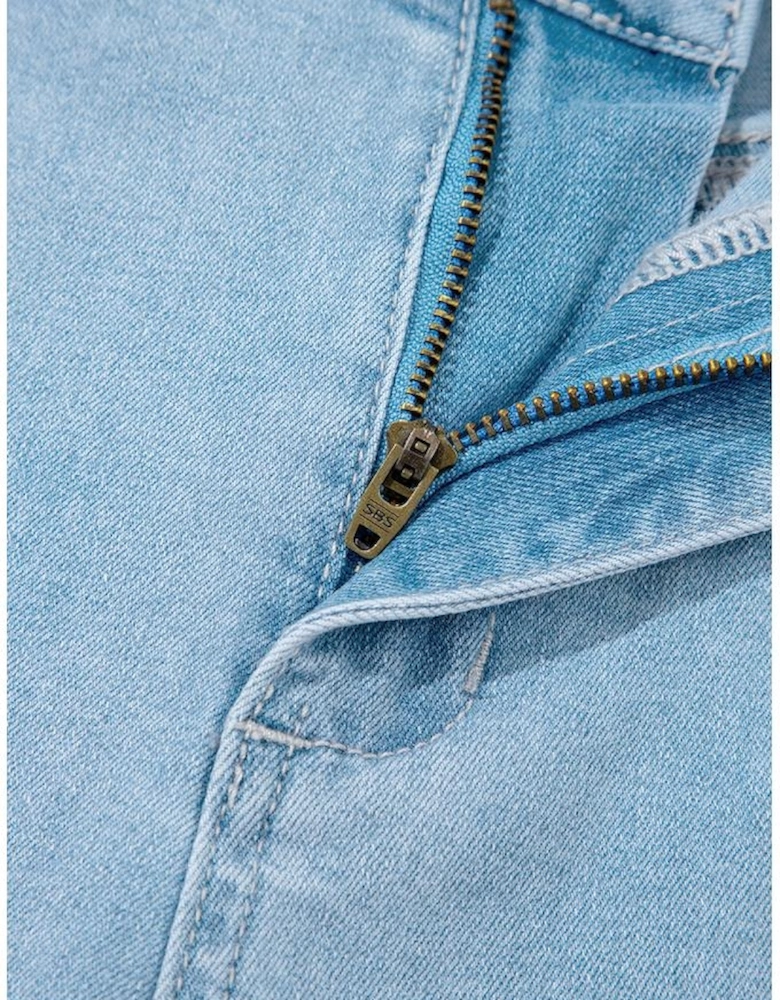 Beau Blue High Rise Barrel Relaxed Patch Pocket Jeans