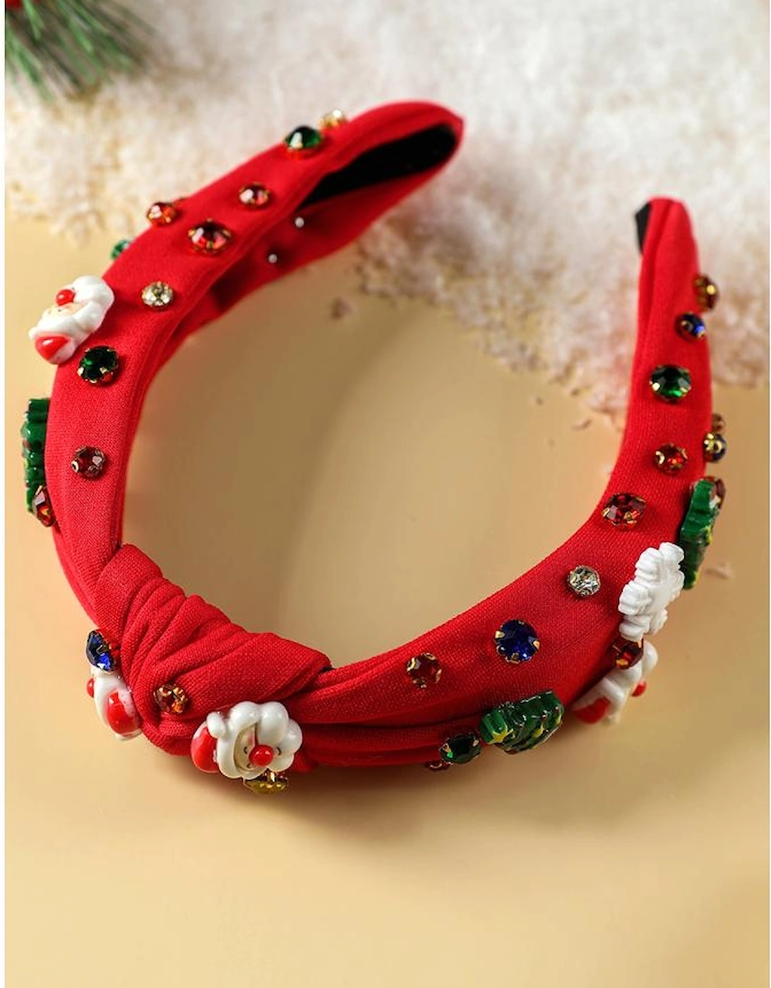 Azura Exchange Fiery Red Cartoon Christmas Pattern Rhinestone Knotted Headband