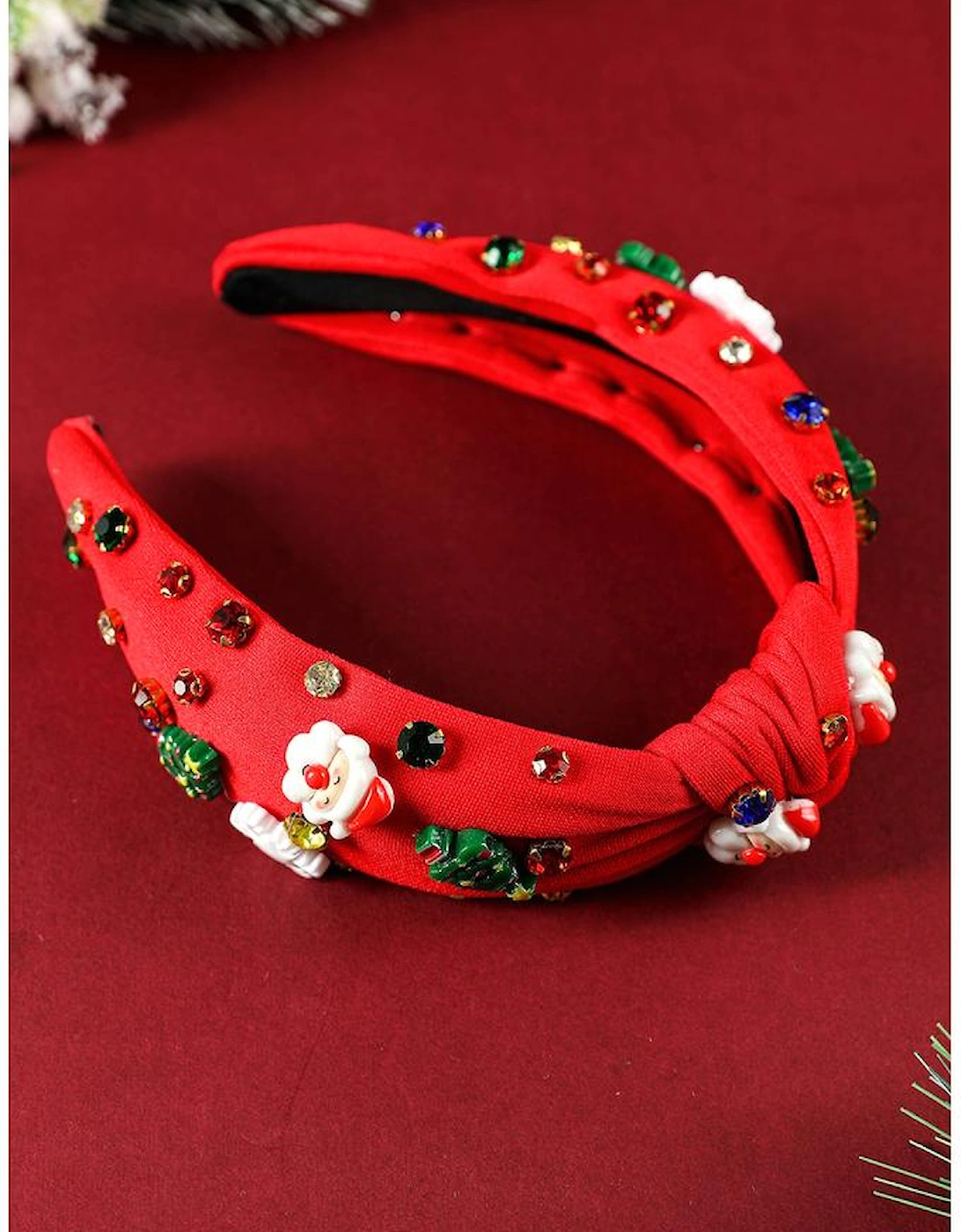 Azura Exchange Fiery Red Cartoon Christmas Pattern Rhinestone Knotted Headband