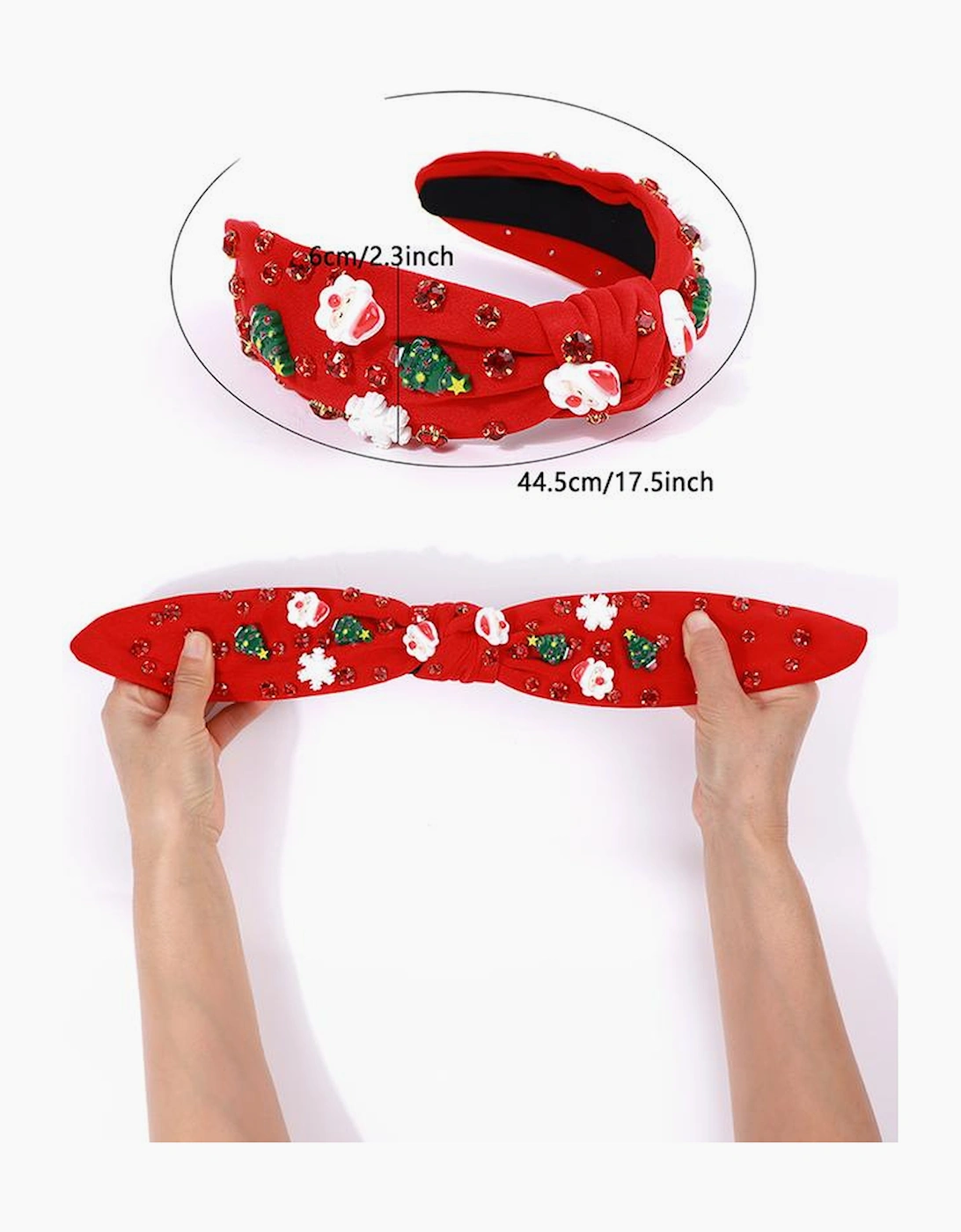 Azura Exchange Fiery Red Cartoon Christmas Pattern Rhinestone Knotted Headband