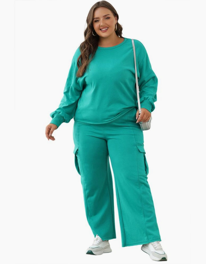 Solid Color Pullover Top and Cargo Pants Set