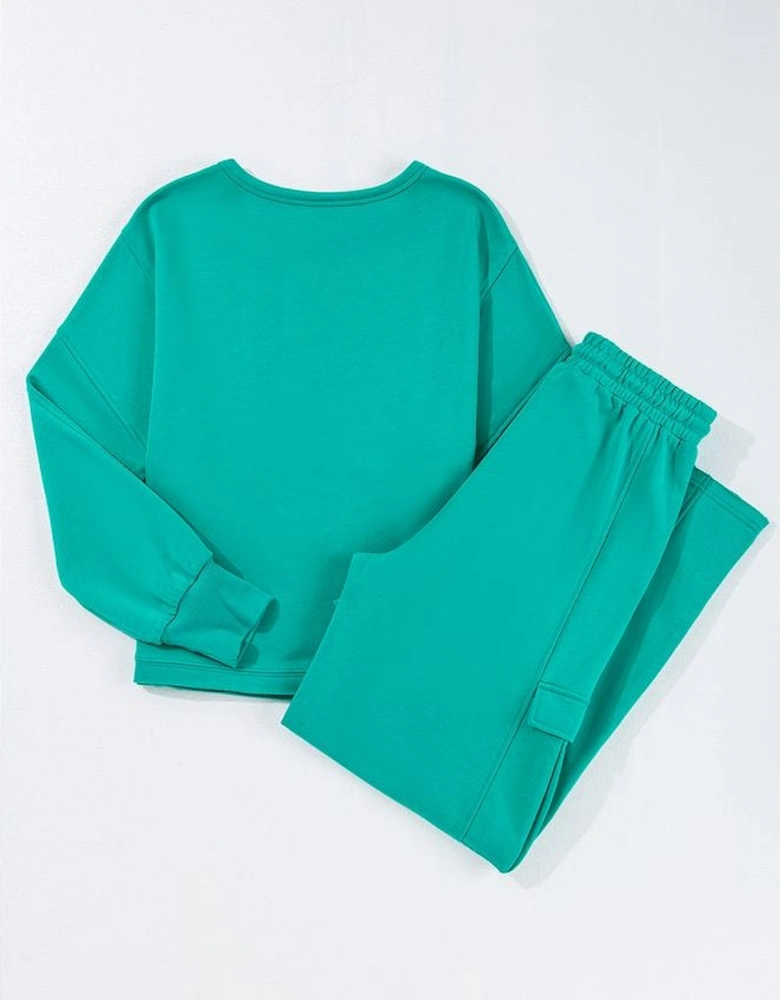 Solid Color Pullover Top and Cargo Pants Set