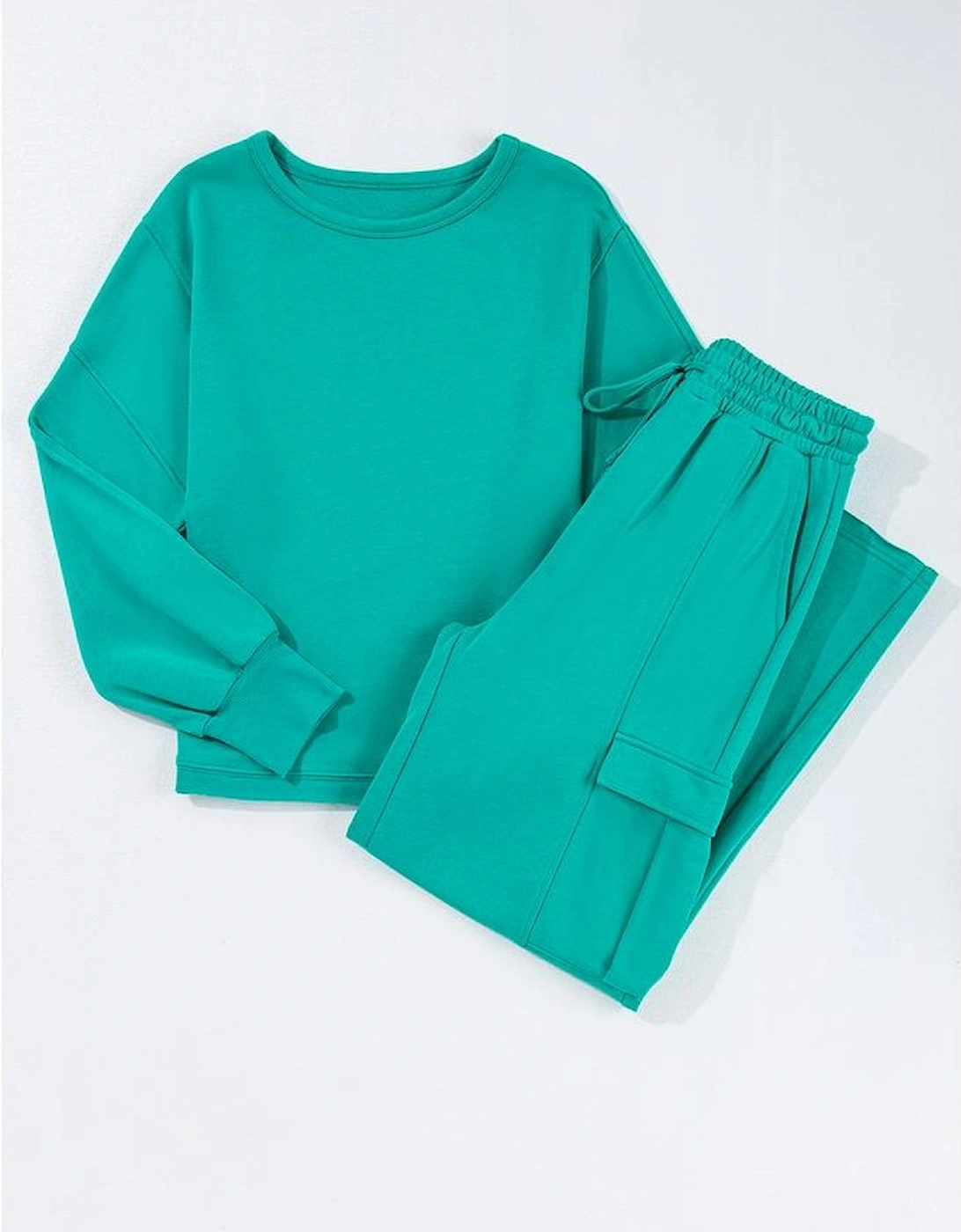 Solid Color Pullover Top and Cargo Pants Set