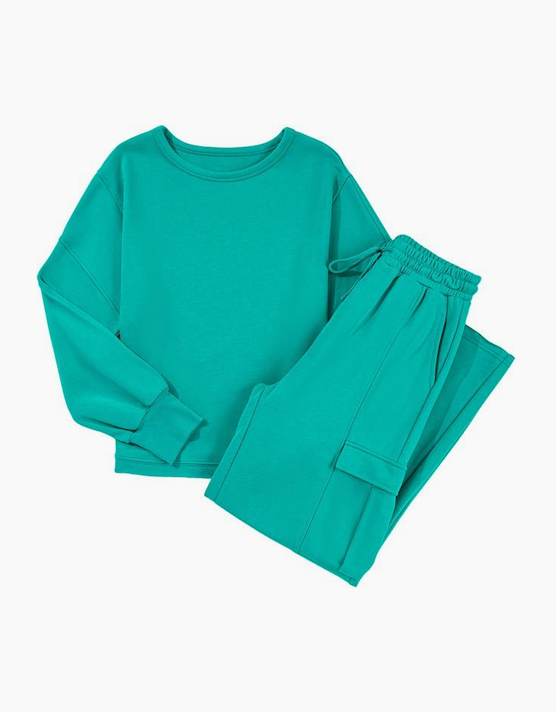 Solid Color Pullover Top and Cargo Pants Set