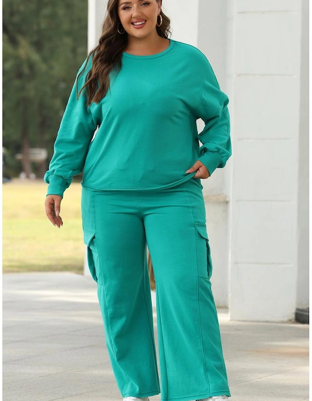Solid Color Pullover Top and Cargo Pants Set
