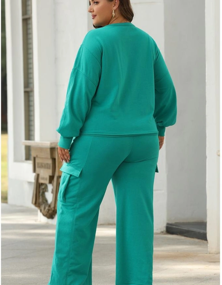 Solid Color Pullover Top and Cargo Pants Set