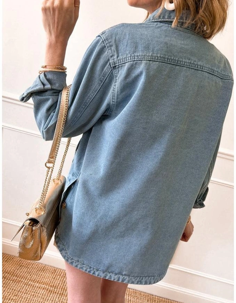 Dusk Blue Slit Buttons Pocketed Denim Jacket