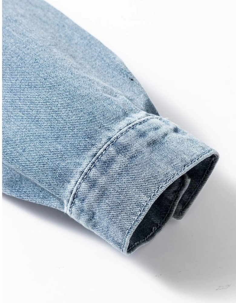 Dusk Blue Slit Buttons Pocketed Denim Jacket