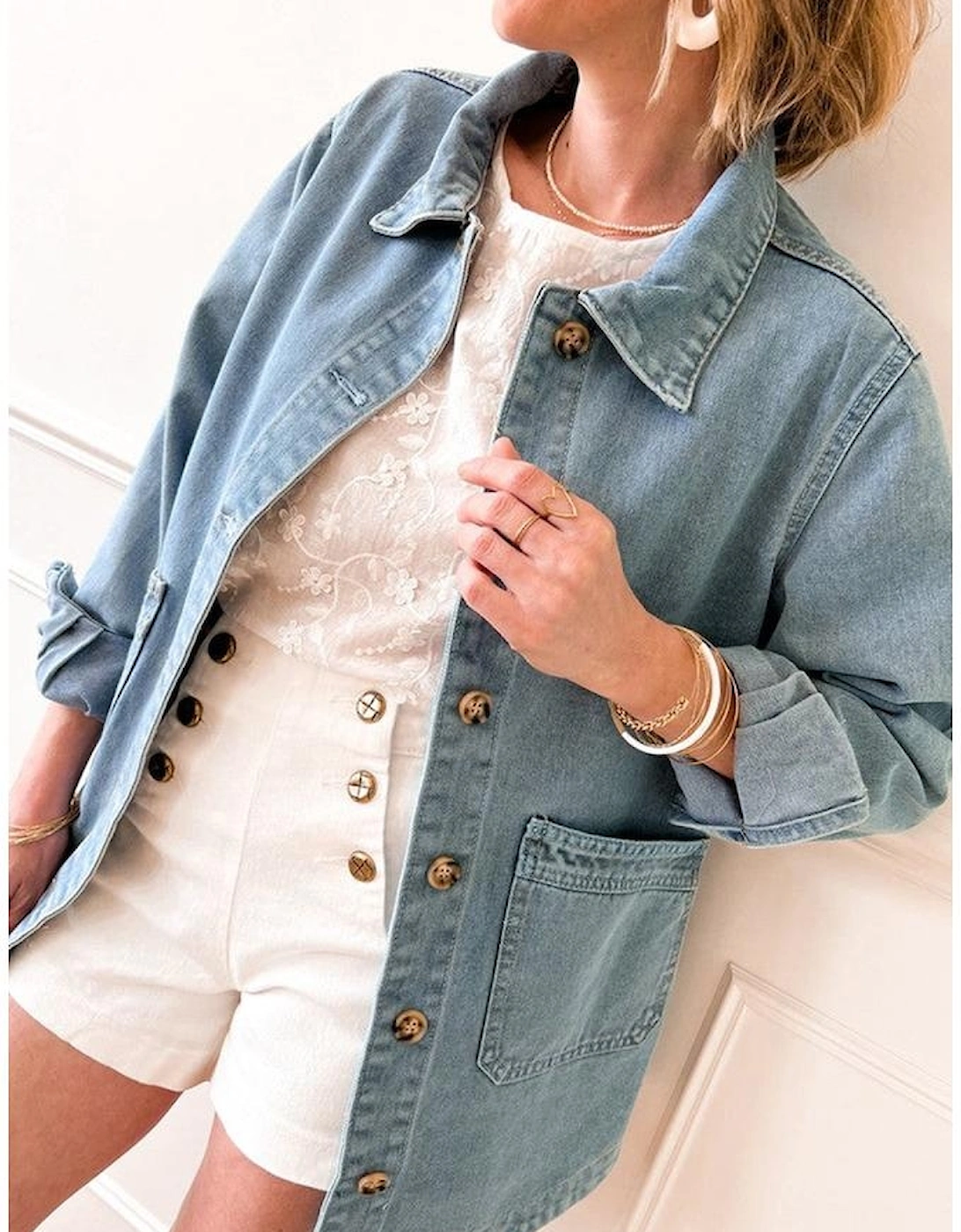 Dusk Blue Slit Buttons Pocketed Denim Jacket