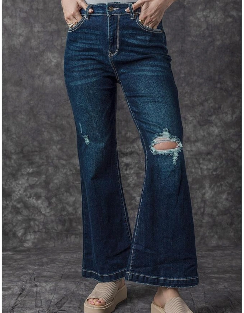 Real Teal High Rise Ripped Bell Bottom Jeans