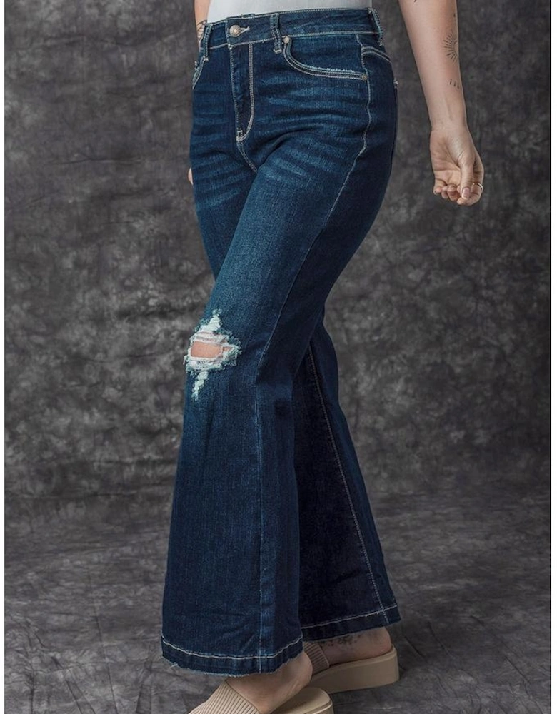 Real Teal High Rise Ripped Bell Bottom Jeans