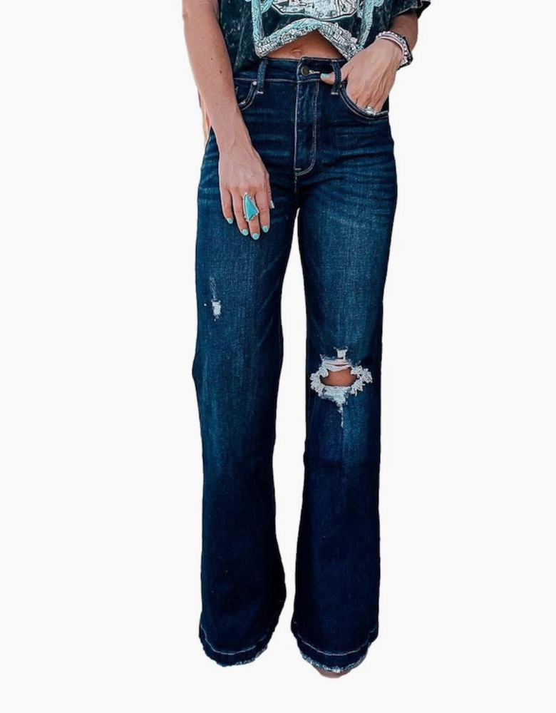 Real Teal High Rise Ripped Bell Bottom Jeans