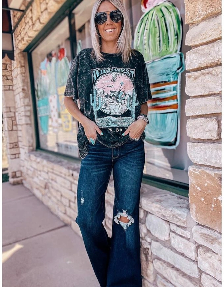 Real Teal High Rise Ripped Bell Bottom Jeans