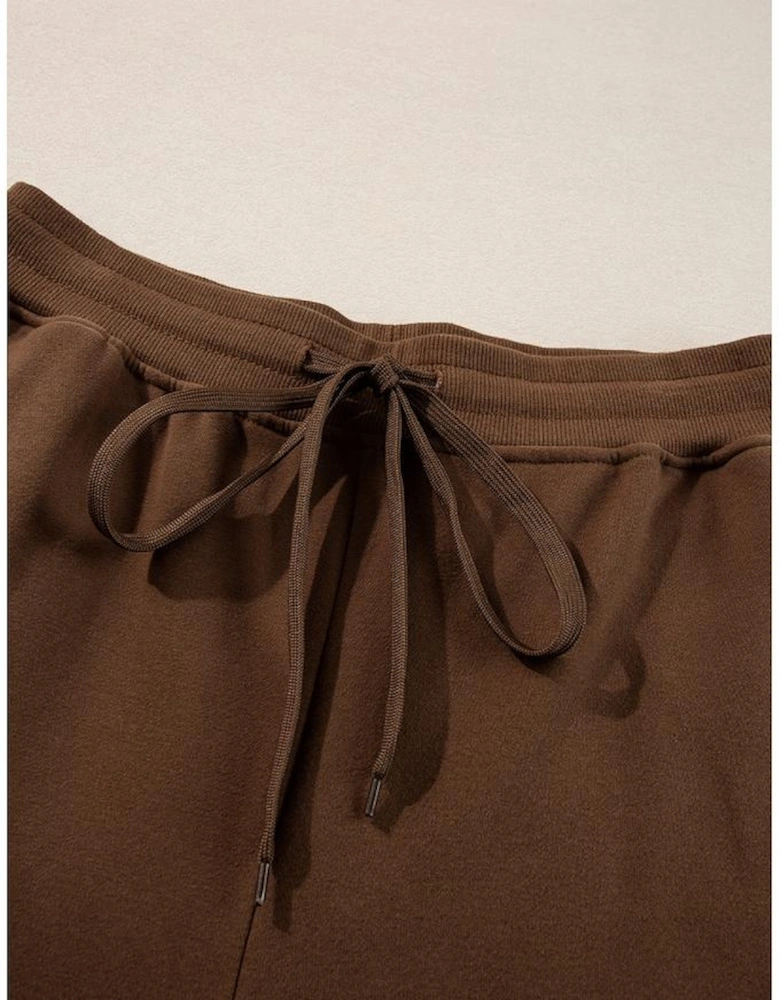 Coffee Solid Color High Low Pullover and Skinny Pants Set