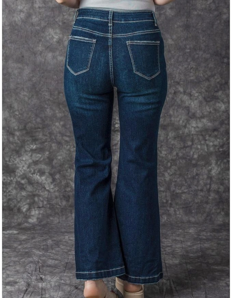 Real Teal High Rise Ripped Bell Bottom Jeans