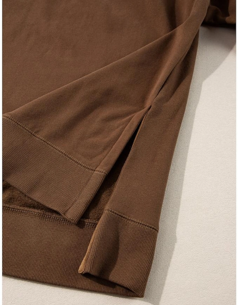 Coffee Solid Color High Low Pullover and Skinny Pants Set